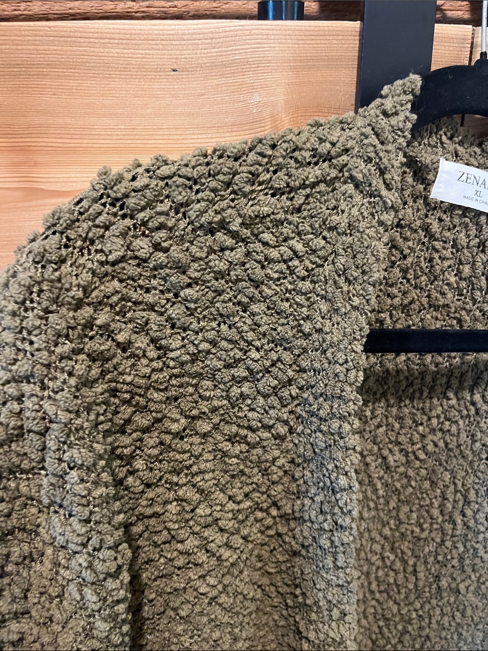 Zenana Outfitters Olive Green Plush Sherpa Open-Front Cardigan - Picture 4 of 10